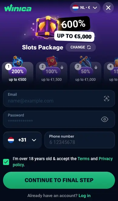 winica casino registration form
